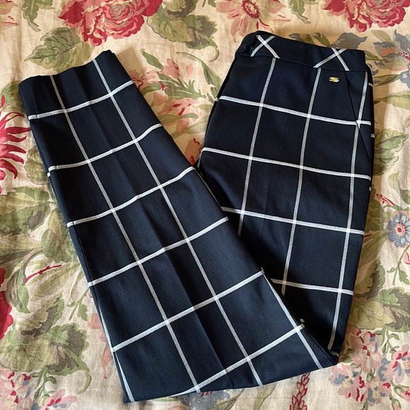 ESCADA Size EU 38 Plaid Stretchy Cigarette Chino Cotton Blend Naval Prep $295NEW - Picture 1 of 16